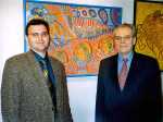 From  left to right: Vladimir Fomin and Yuly A. Kvitsinskiy, the ambassador of Russia in Norway, during the opening of the artists exhibition at the Finnish-Norwegian Institute of Culture, Oslo